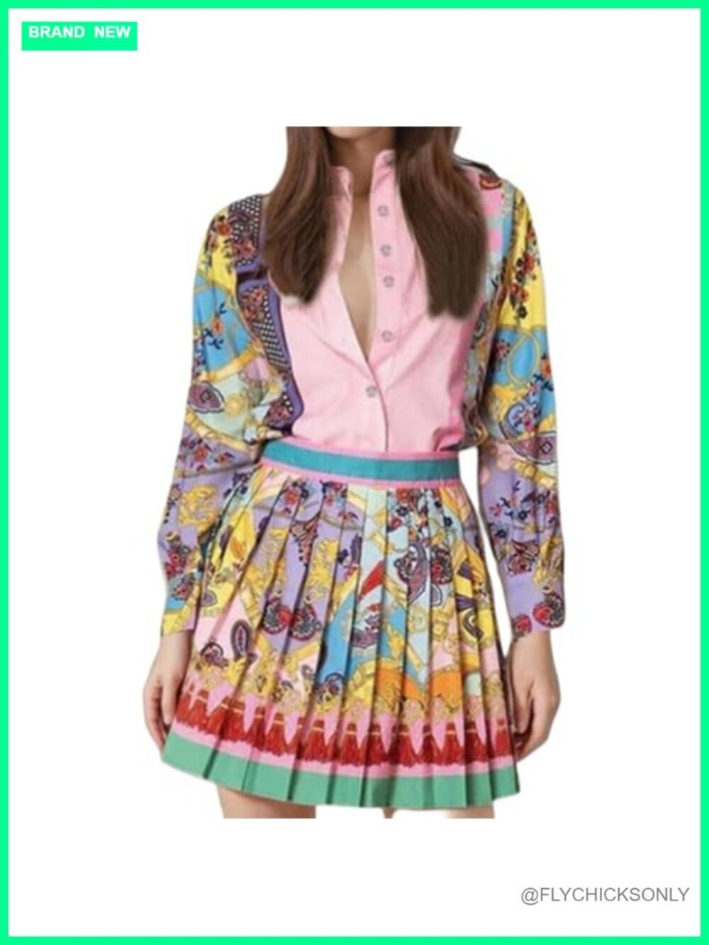 2 Piece Skirt Set - Long Sleeve Top & Pleated Skirt Vacation Outfits